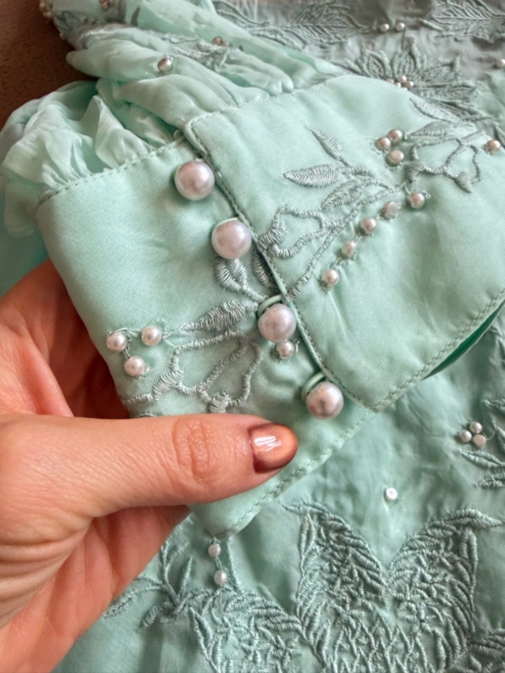 FARM Rio Mint Embroidered Sheer Blouse with Pearled Accents - Picture 5 of 7
